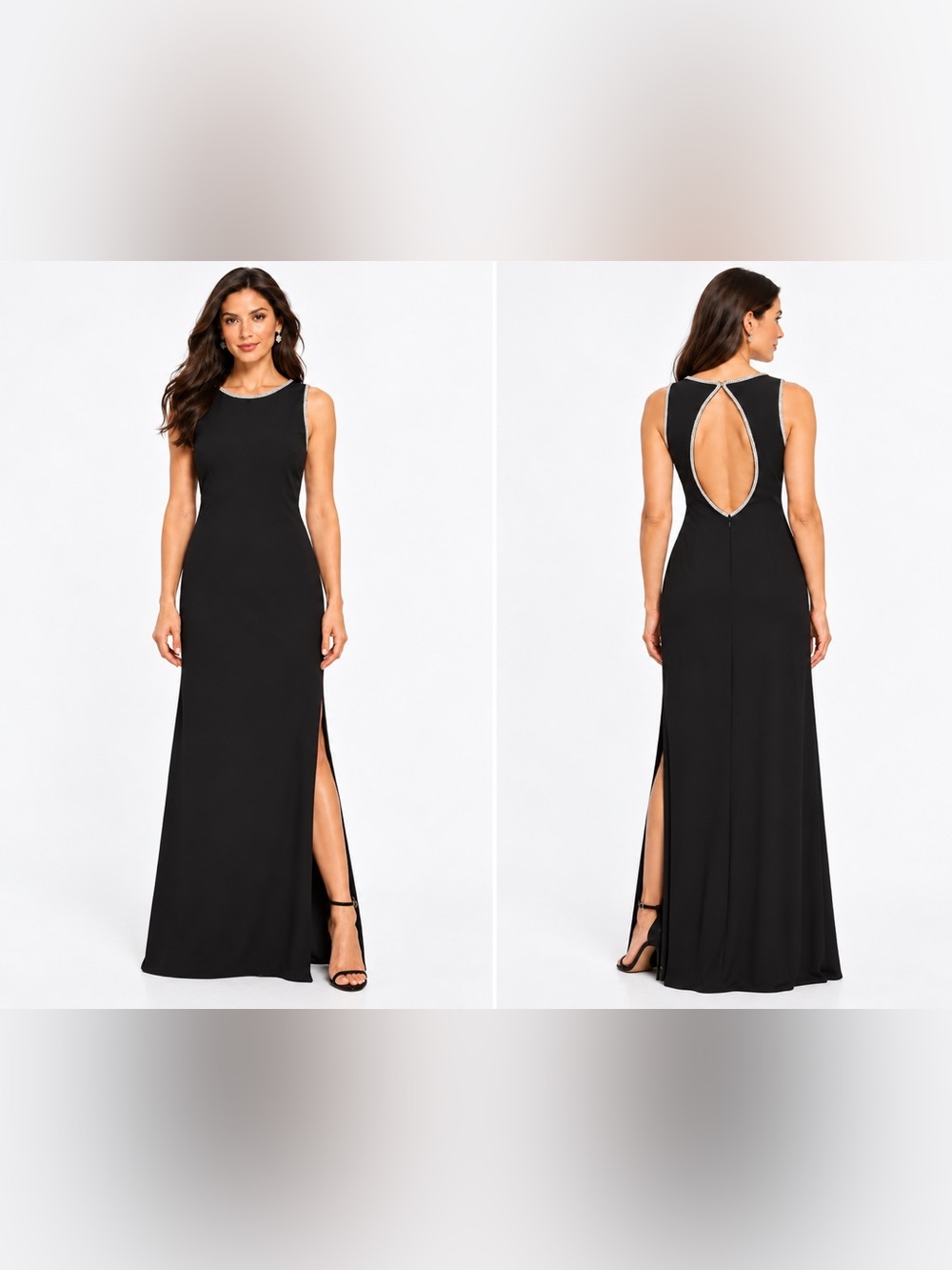 Donna Karan New York Black Rhinestone Open Back Side Slit Gown Sz 14 NWT $239